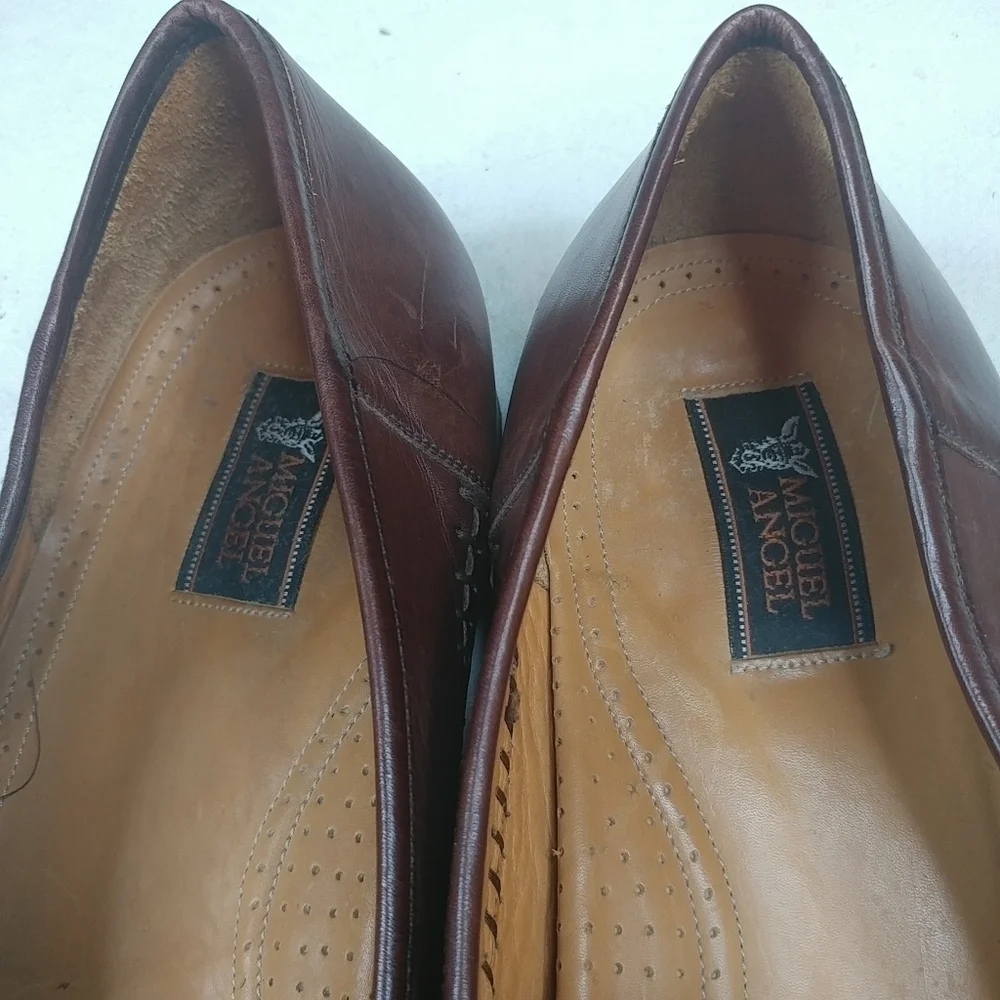 Miguel Angel Brown Woven Leather Slip On Loafers S